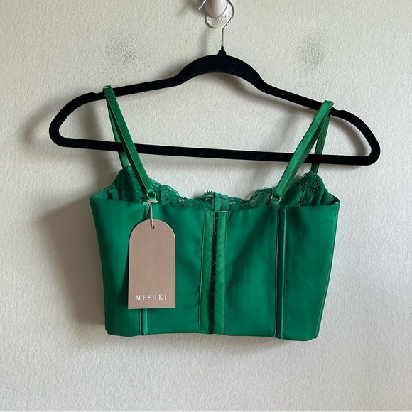 NWT Meshki Sz XS Lake Lace Cami Green Bustier Sexy Crop Top - Picture 4 of 11